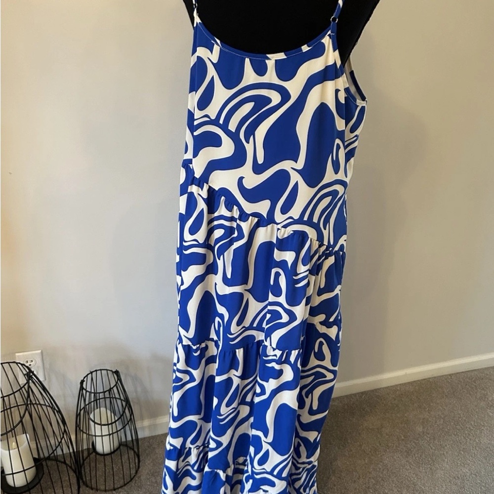Blue and White Abstract Maxi Dress